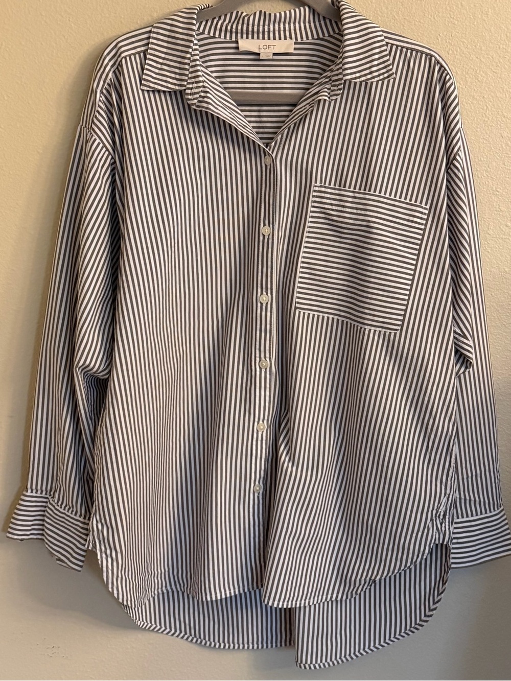 LOFT Navy & White Vertical Stripe Button-Down Shirt